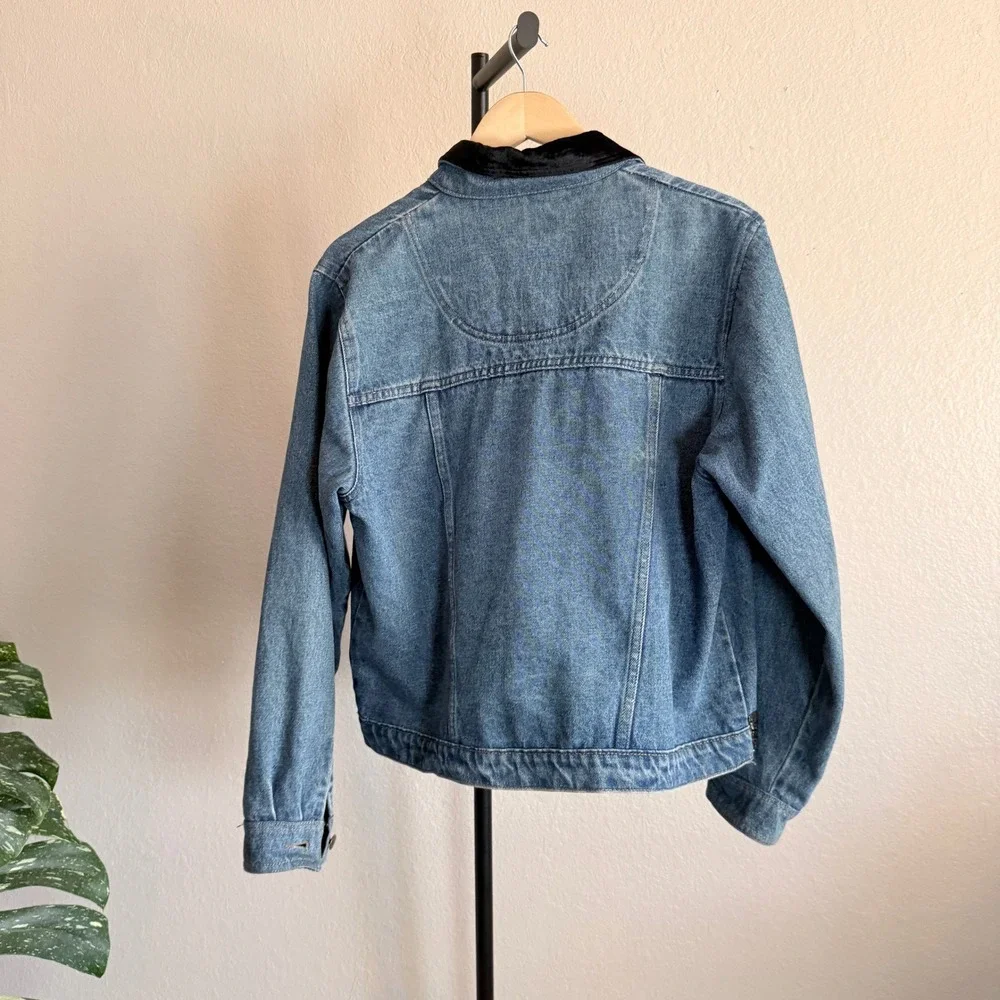 Vintage‎ 90s Western Denim Jacket Women's L Gold Ribbon Velvet Trim